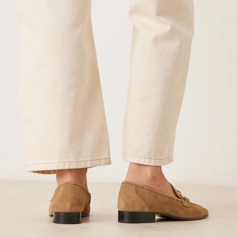 Mango MNG Tan Suede leather Loafers with Gold Accent; size 38 ( US 7.5); NWT - Picture 6 of 11